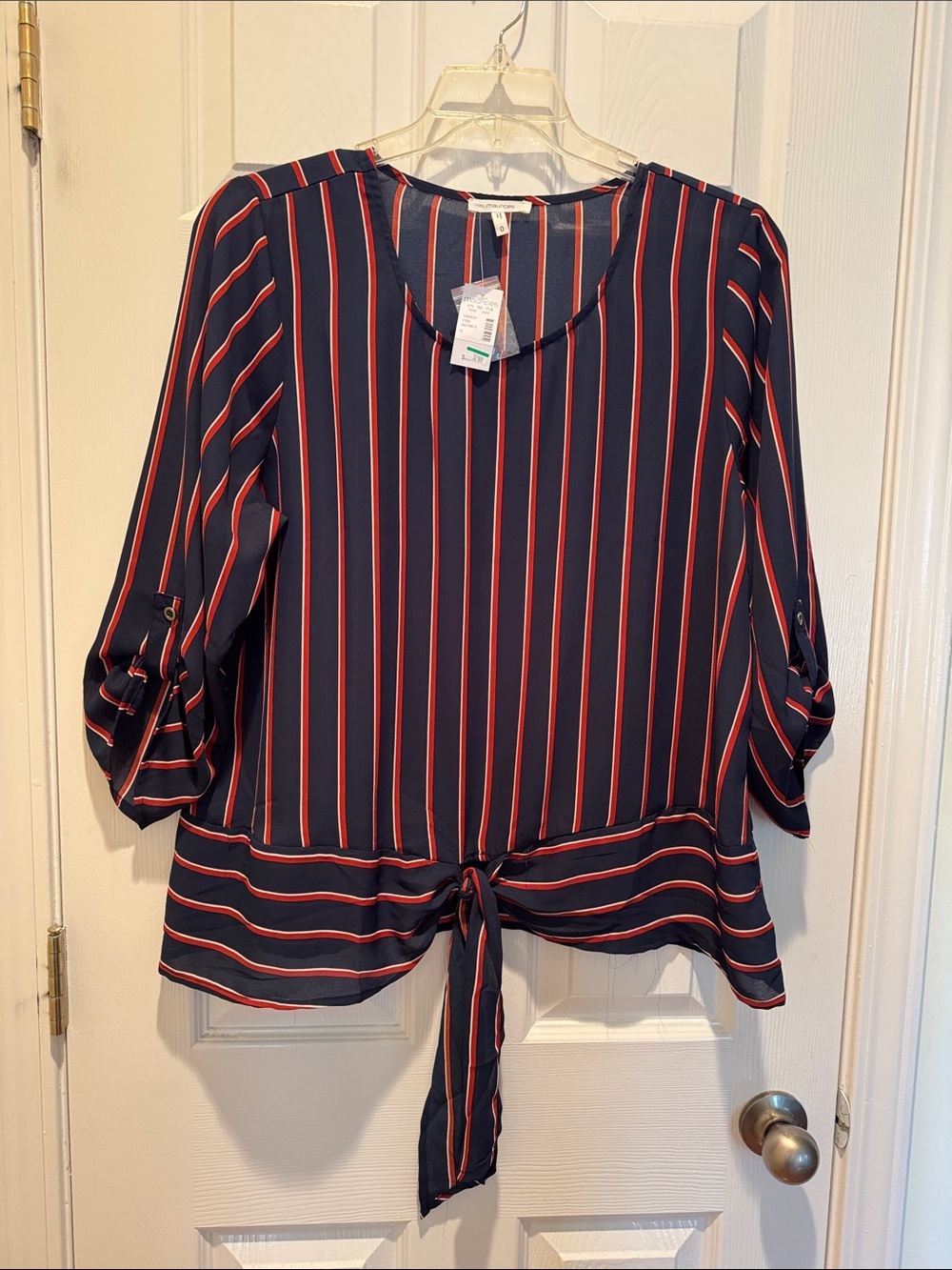 Maurice’s NWTStriped Tie-Hem Blouse - Navy & Red